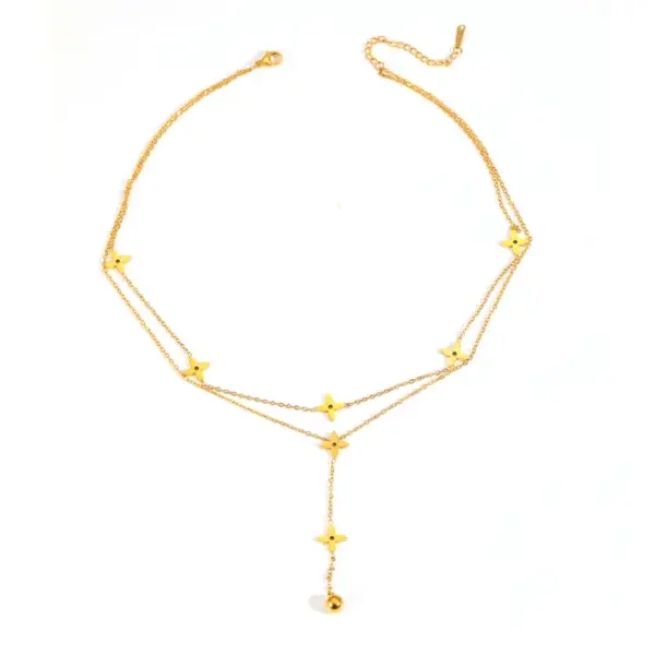 304 Stainless Steel Cross PVD Coated 18K Real Gold Plated Elegant Simple Style Waterproof Non Tarnish Cable Chain Gold Double Layer Necklaces