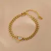 Fashion Heart Shape 304 Stainless Steel 18K Gold Plated Acrylic Stainless Steel Bracelets In Bulk