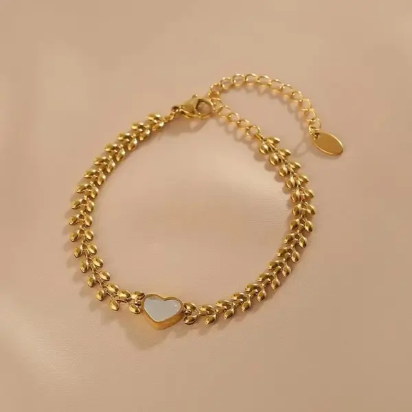 Fashion Heart Shape 304 Stainless Steel 18K Gold Plated Acrylic Stainless Steel Bracelets In Bulk