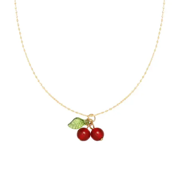 Wholesale Jewelry Retro Cherry 304 Stainless Steel Resin 18K Gold Plated Plating Stainless Steel Necklaces