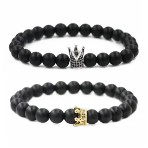 Matte Black Stone Crown + Matte Black Stone White Gold Color Black Zirconium Crown