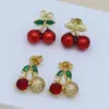 1 Pair Simple Style Cherry Strawberry Enamel Inlay Copper Zircon Ear Studs