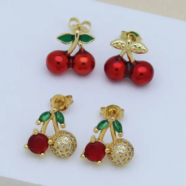 1 Pair Simple Style Cherry Strawberry Enamel Inlay Copper Zircon Ear Studs