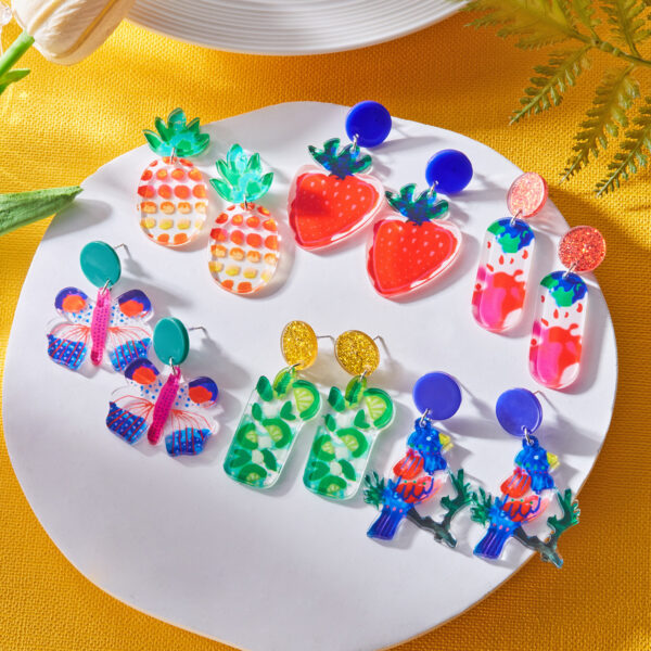 Wholesale Cross-border new personalized creative fresh and natural colorful ins vacation fashion acrylic butterfly fruit earrings