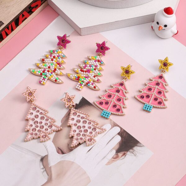 Wholesale Cute cartoon beaded Christmas earrings, Christmas tree earrings