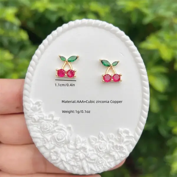 Wholesale 1 Pair Elegant Luxurious Cherry Inlay Copper Zircon 18K Gold Plated Ear Studs