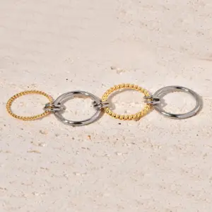 304 Stainless Steel Titanium Steel Twist PVD Coated Real Gold Plated 18K Gold Artistic Waterproof Non Tarnish Gold Silver Rings