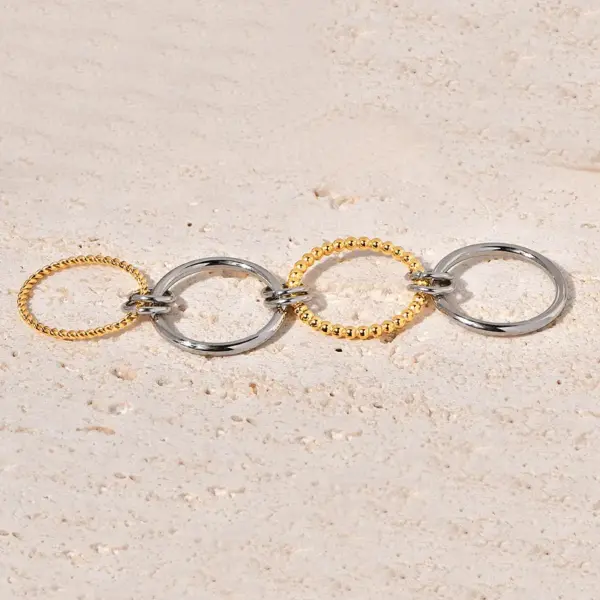 304 Stainless Steel Titanium Steel Twist PVD Coated Real Gold Plated 18K Gold Artistic Waterproof Non Tarnish Gold Silver Rings