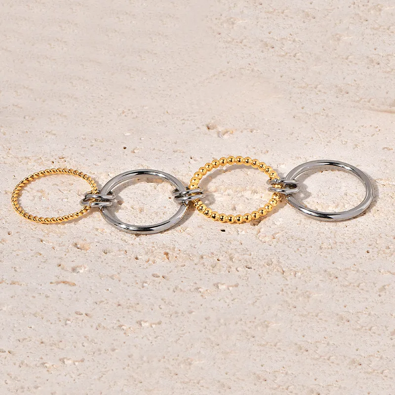 Wholesale 304 Stainless Steel Titanium Steel Twist PVD Coated Real Gold Plated 18K Gold Artistic Waterproof Non Tarnish Gold Sier Rings