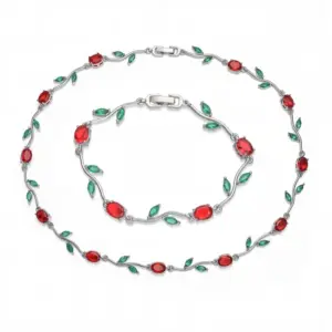 White Gold Red and Green Diamond Tulip Set