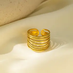 Qyf86 Multi-Layer Line Ring / Gold