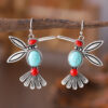 Wholesale Retro fashion inlaid turquoise bird pendant earrings