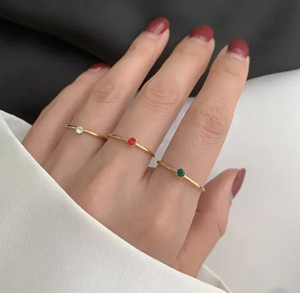 304 Stainless Steel Geometric PVD Coated Artificial Crystal 18K Real Gold Plated Simple Style Waterproof Non Tarnish Plating Gold Rings
