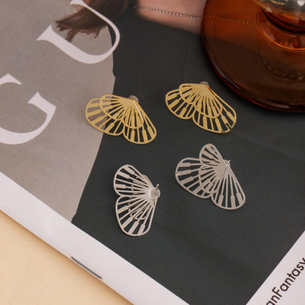 oly-8715d012c7eecdd1566d62133c1b5c5b Wholesale Silver Needle Metal Style Cut Out Fan-Shaped Butterfly Earrings for Women, Simple Niche Design Earrings, Personalized Elegant Earrings
