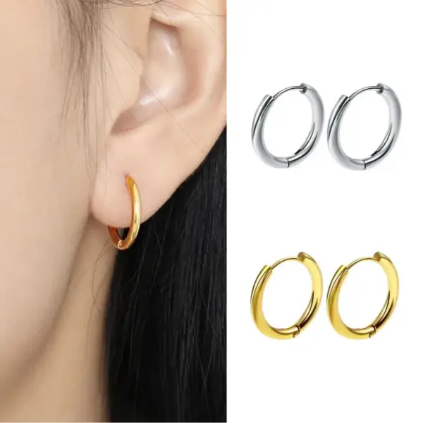 Fashion Titanium Steel Geometric Pattern Hoop Earrings For Women, Non-Fading Simple Design Ear Jewelry, Basic Ear Clips