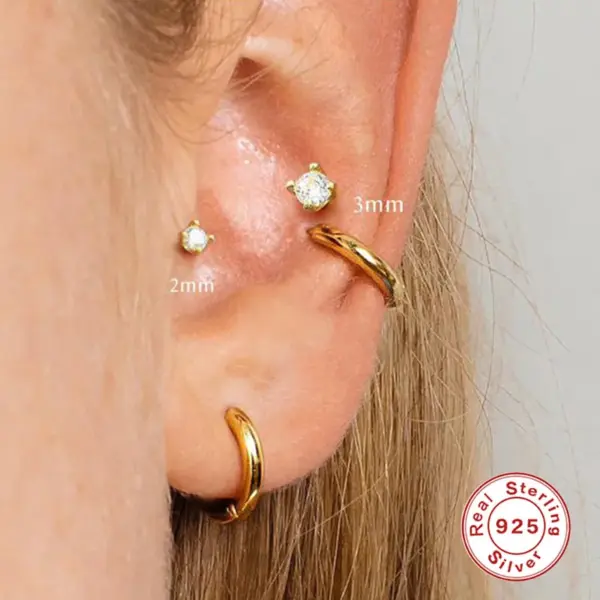 Wholesale 1 Piece Ear Cartilage Rings & Studs Fashion Solid Color 925 Sterling Silver Plating Inlay Zircon