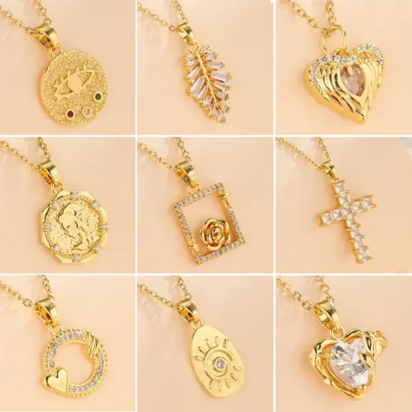 Wholesale Water Plating Vacuum Plating Real Gold Plated 18K Gold Cross Square Flower 304 Stainless Steel Titanium Steel Korean Style Waterproof Non Tarnish 201 Stainless Steel Pendant Necklace