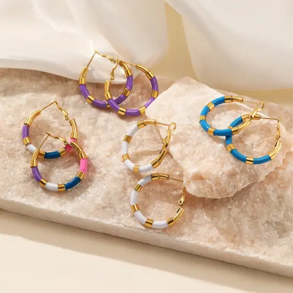 Wholesale 1 Pair IG Style Simple Style U Shape Enamel Plating 304 Stainless Steel 18K Gold Plated Earrings