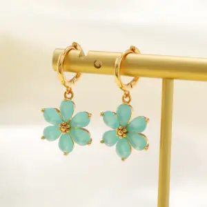 Wholesale Fashion Flower Copper Artificial Gemstones Earrings