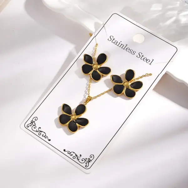 Wholesale 304 Stainless Steel Oil Drop Five Leaf Flower Necklace Earring Set Women's Jewelry Accessories Holiday Casual Vacation Style