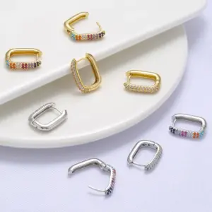 Wholesale 1 Pair Fashion Rectangle Plating Inlay Copper Zircon Hoop Earrings