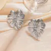 Wholesale Large Leaf Stainless Steel 316L Titanium Steel Earrings Versatile Commuting Feel Flower Pattern Vacuum Plated Zirconia Embedded
