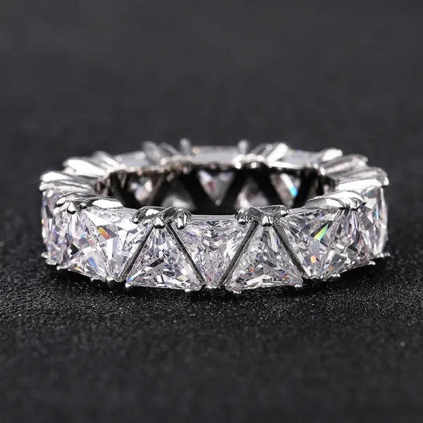 Whole Circle Full Inlaid Single Row Triangular Zircon Copper Ring Female