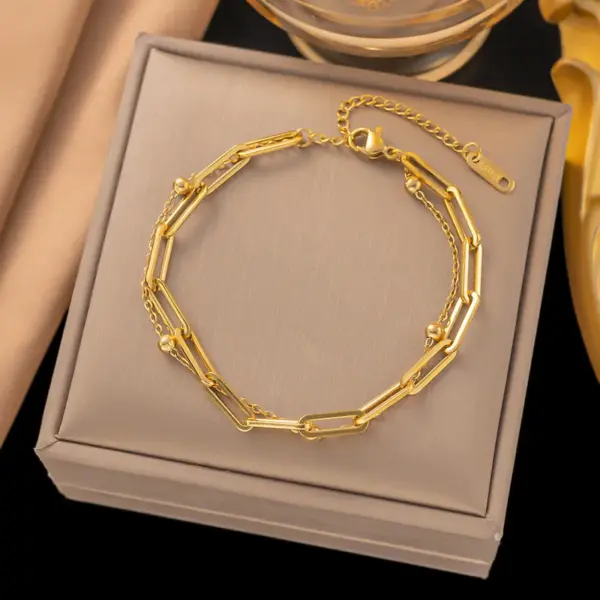 Wholesale PVD Coated Real Gold Plated Geometric 304 Stainless Steel Elegant Simple Style Waterproof Non Tarnish 304 Stainless Steel Lobster Trigger Clasp Closure Bracelets