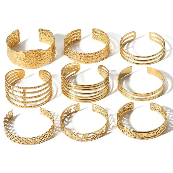 Wholesale PVD Coated 18K Gold Real Gold Plated Leaf Solid Color Knot Stainless Steel Basic Retro Waterproof Non Tarnish 304 Stainless Steel Bangle