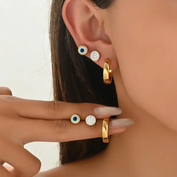 304 Stainless Steel Pentagram Heart Shape PVD Coated Artificial Crystal Real Gold Plated Gold Plated Casual Simple Style Commute Waterproof Non Tarnish Earrings