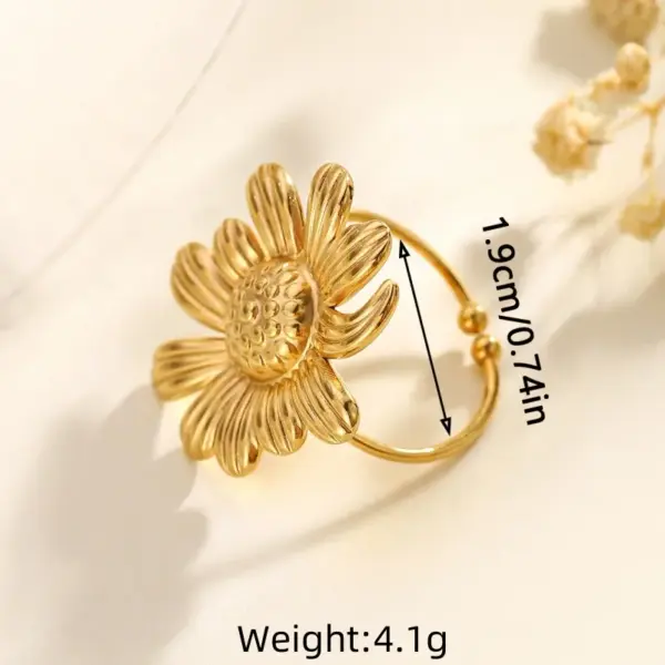 Wholesale PVD Coated Real Gold Plated Sunflower Star Shell 304 Stainless Steel Exaggerated Marine Style Simple Style Waterproof Non Tarnish Open Rings