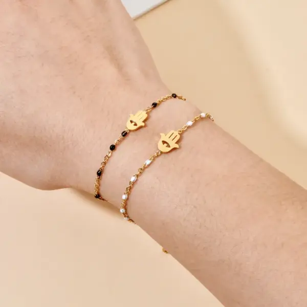 Wholesale Bohemian Simple Style Palm Eye Stainless Steel Enamel Plating Hollow Out Bracelets