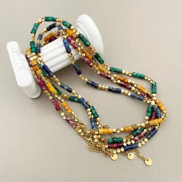 Wholesale Jewelry Fashion Geometric 304 Stainless Steel Natural Stone Haematite Natural Stone Beads Gold Plated Plating Stainless Steel Necklaces