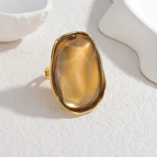 Fashionable Vintage Geometric Titanium Steel Ring Asymmetrical Brown Color Ring Elegant Finger Accessory For Women