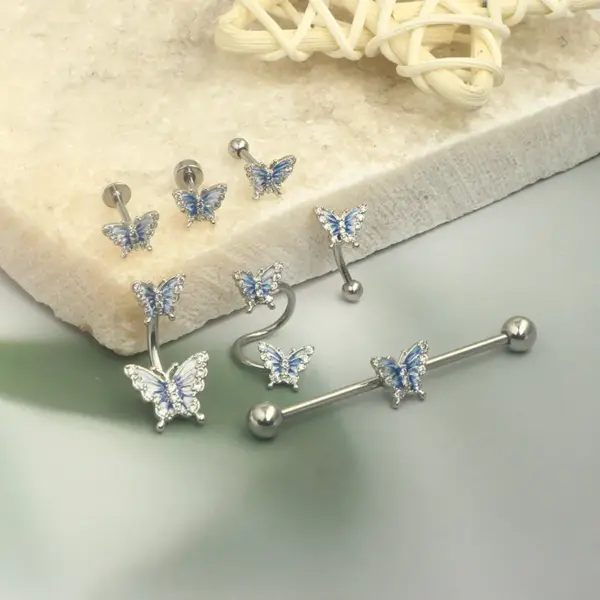 Wholesale 1 Piece Vintage Style Star Butterfly Plating Inlay Stainless Steel Rhinestones Ear Studs