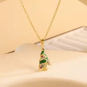 Xl2787 Colorful Christmas Tree Necklace / Gold