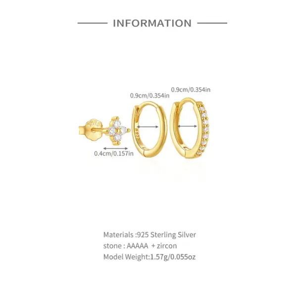 Wholesale 1 Set 925 Sterling Silver Zircon Geometric Hoop Earrings Ear Studs