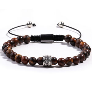 Wholesale Natural Stone Bracelet Handmade Braided Alloy Lantern Beads Obsidian Bracelet 6mm Single Circle Tiger Eye Braided Bracelet