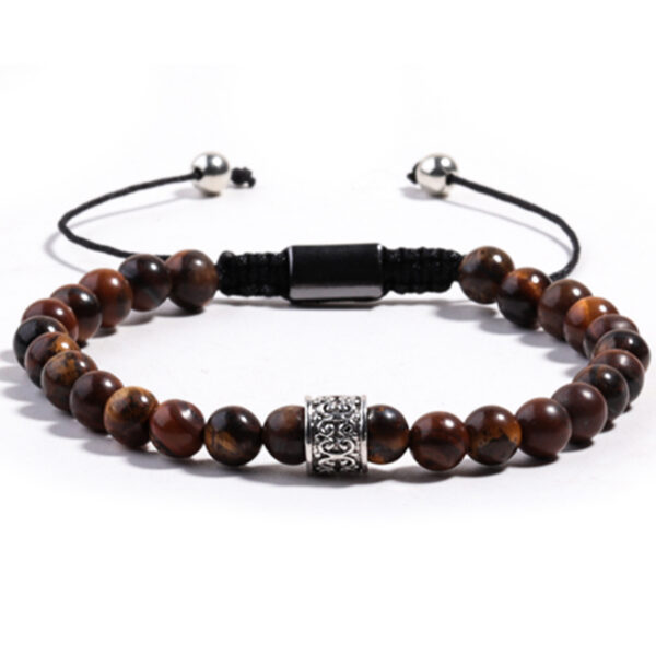 Wholesale Natural Stone Bracelet Handmade Braided Alloy Lantern Beads Obsidian Bracelet 6mm Single Circle Tiger Eye Braided Bracelet