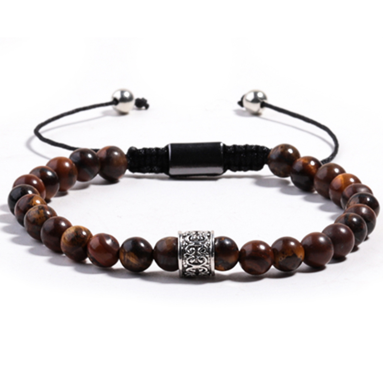Wholesale Natural Stone Bracelet Handmade Braided Alloy Lantern Beads Obsidian Bracelet 6mm Single Circle Tiger Eye Braided Bracelet