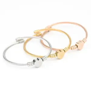 Sweet Simple Style Heart Shape Stainless Steel lishing Plating Bangle