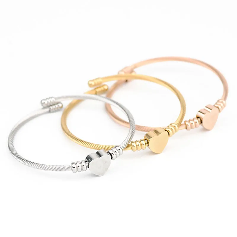Sweet Simple Style Heart Shape Stainless Steel lishing Plating Bangle