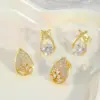 Wholesale 1 Pair Casual Elegant Shiny Water Droplets Inlay Copper Zircon Imitation Gold Ear Studs