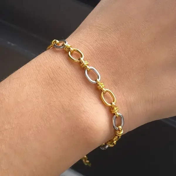 Wholesale Modern Minimalist Ladies Bracelet And Necklace Set 18K Gold Stainless Steel Gold And Silver Splicing Cross Buckle Hip Hop Design
