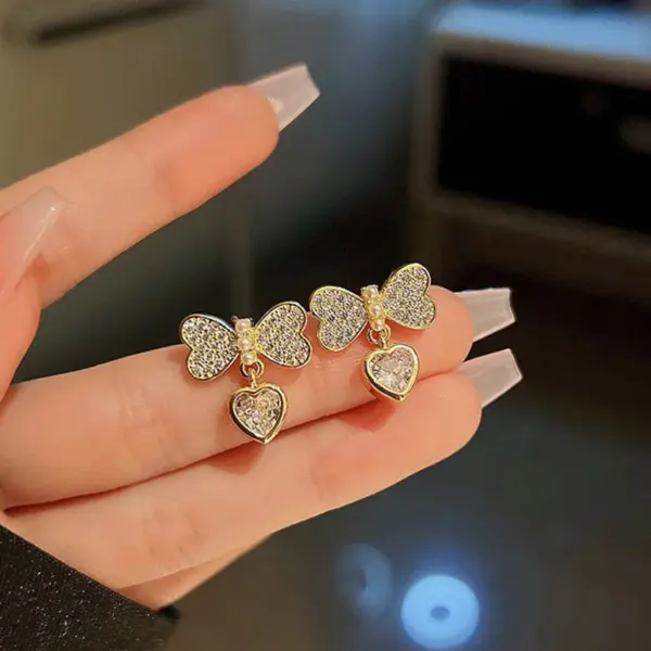 Wholesale 1 Pair Simple Style Butterfly Inlay Copper Zircon Drop Earrings