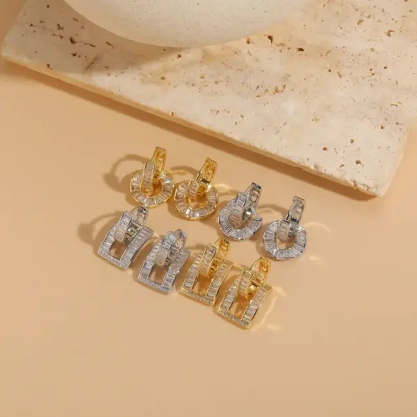 Wholesale 1 Pair Classic Style Geometric Asymmetrical Plating Inlay Copper Zircon 14k Gold Plated Ear Studs