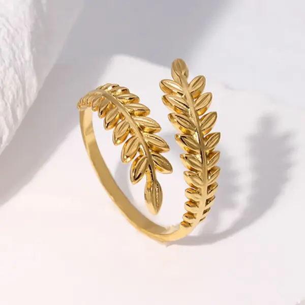 Wholesale Jewelry Sweet Leaf 304 Stainless Steel 18K Gold Plated Plating Stainless Steel Rings
