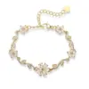 Wholesale Luxurious Copper Embedded Colorful Diamond Five-Petal Flower Branch Leaf Bracelet Creative Versatile Elegant Jewelry Accessory