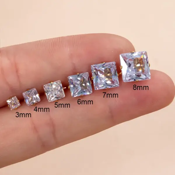 1 Piece Ear Cartilage Rings & Studs Simple Style Classic Style Geometric Square 316L Stainless Steel Waterproof Non Tarnish Surgical Steel Zircon