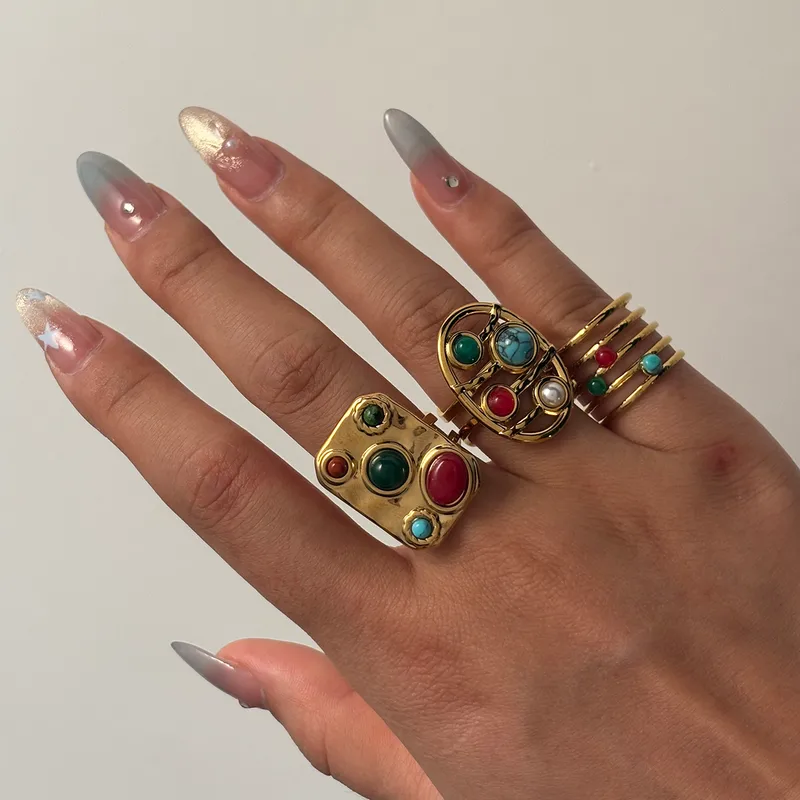 Wholesale PVD Coated Real Gold Plated 18K Gold Geometric 304 Stainless Steel Elegant Cute Simple Style Waterproof Non Tarnish Open Rings